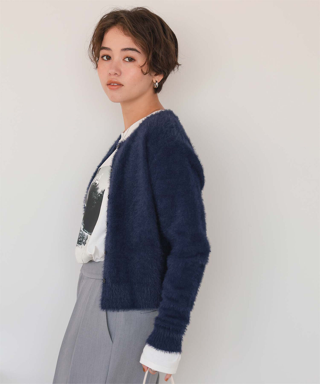 titivate「クルーネックミニシャギーニットカーディガン」|ニット・セーター|