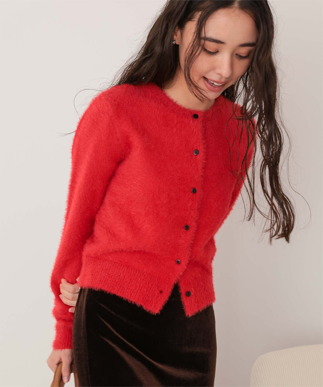 titivate「クルーネックミニシャギーニットカーディガン」|ニット・セーター|