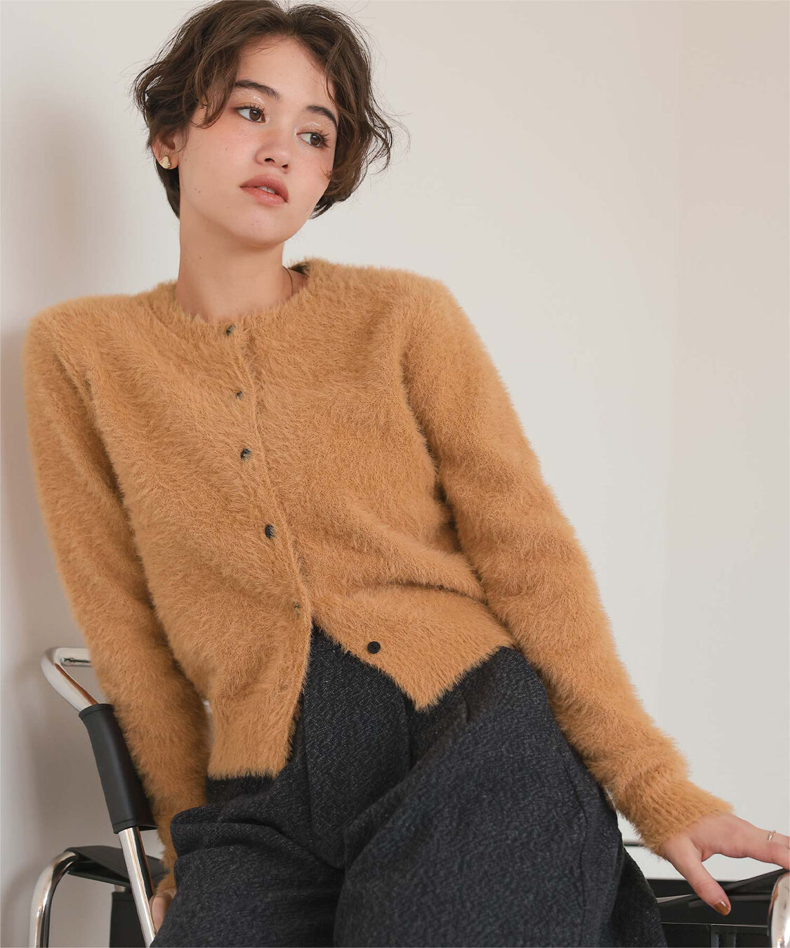 titivate「クルーネックミニシャギーニットカーディガン」|ニット・セーター|