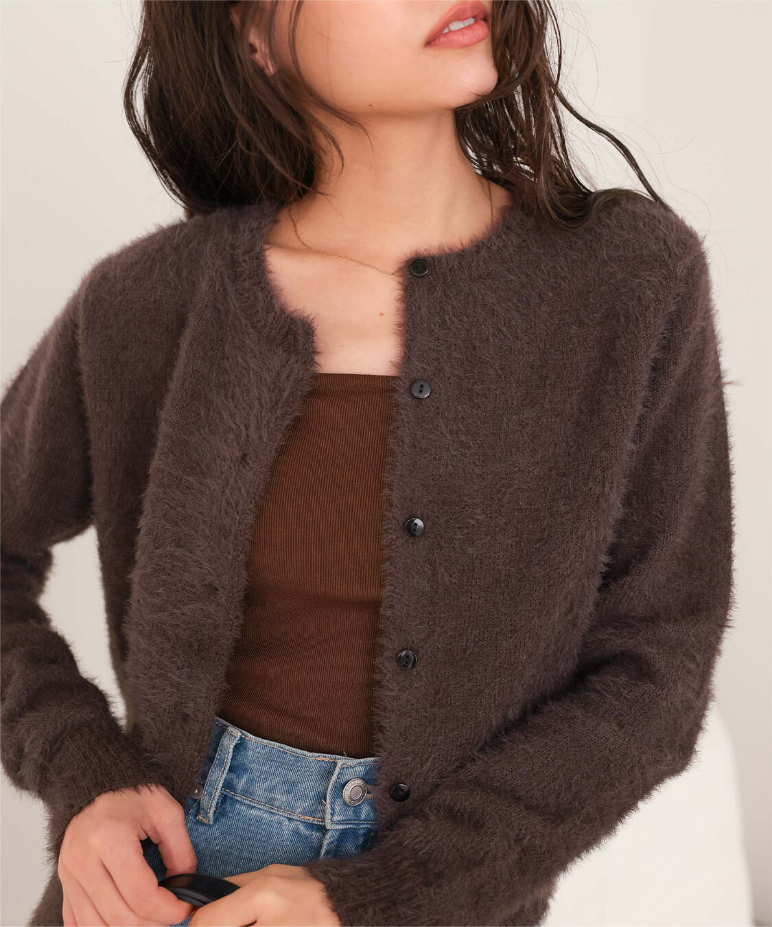 titivate「クルーネックミニシャギーニットカーディガン」|ニット・セーター|