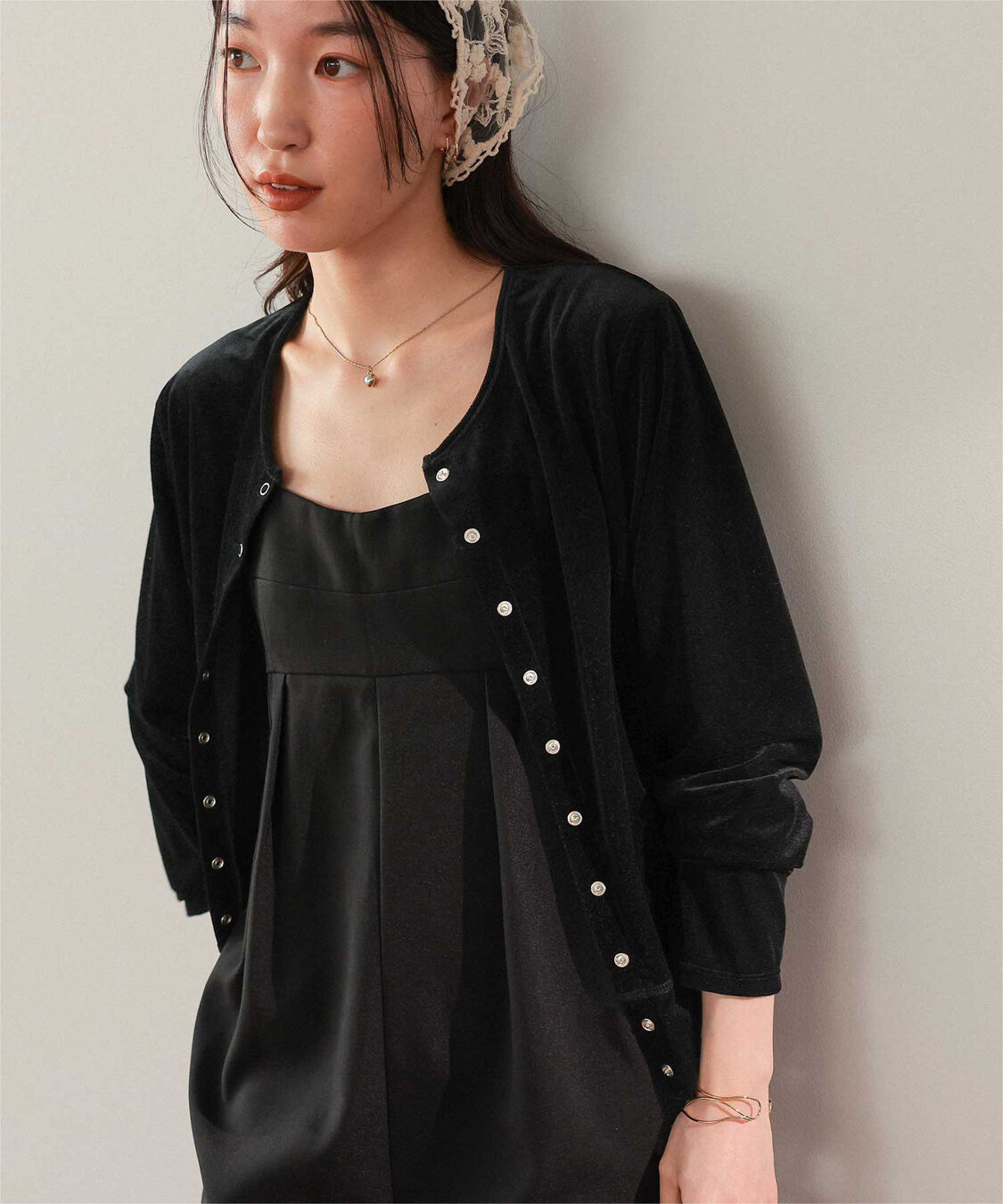 titivate「シアーベロアカーディガン」|カーディガン|ブラック