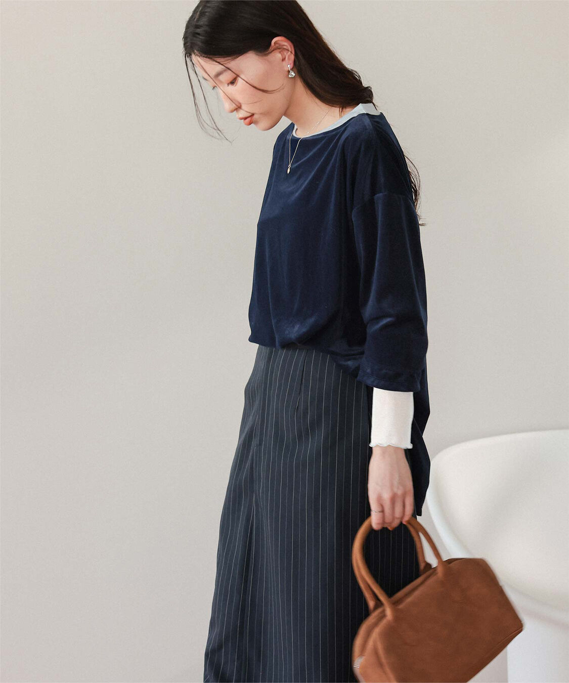 titivate「シアーベロアオーバーサイズロングTシャツ」|Tシャツ・カットソー|