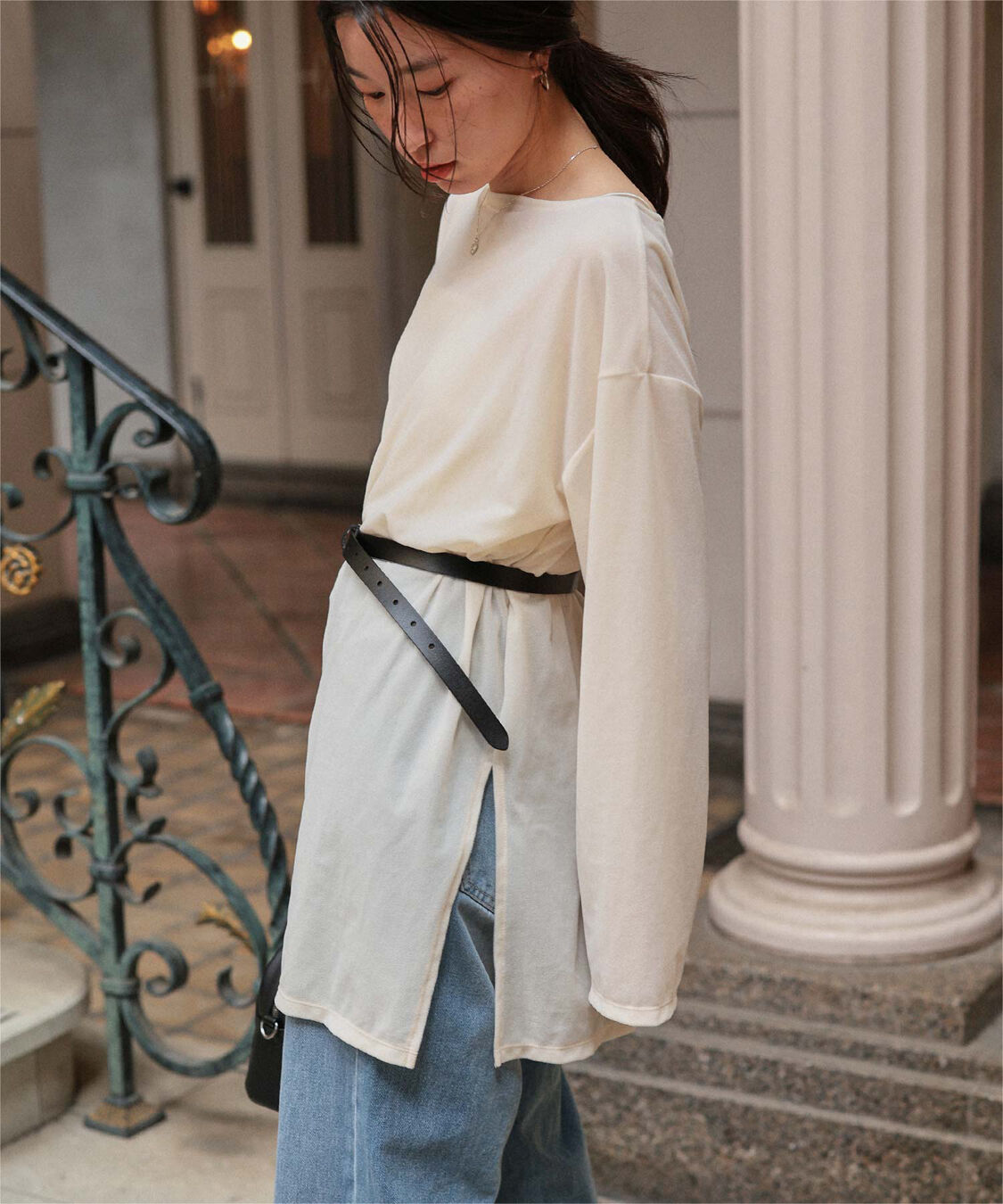 titivate「シアーベロアオーバーサイズロングTシャツ」|Tシャツ・カットソー|