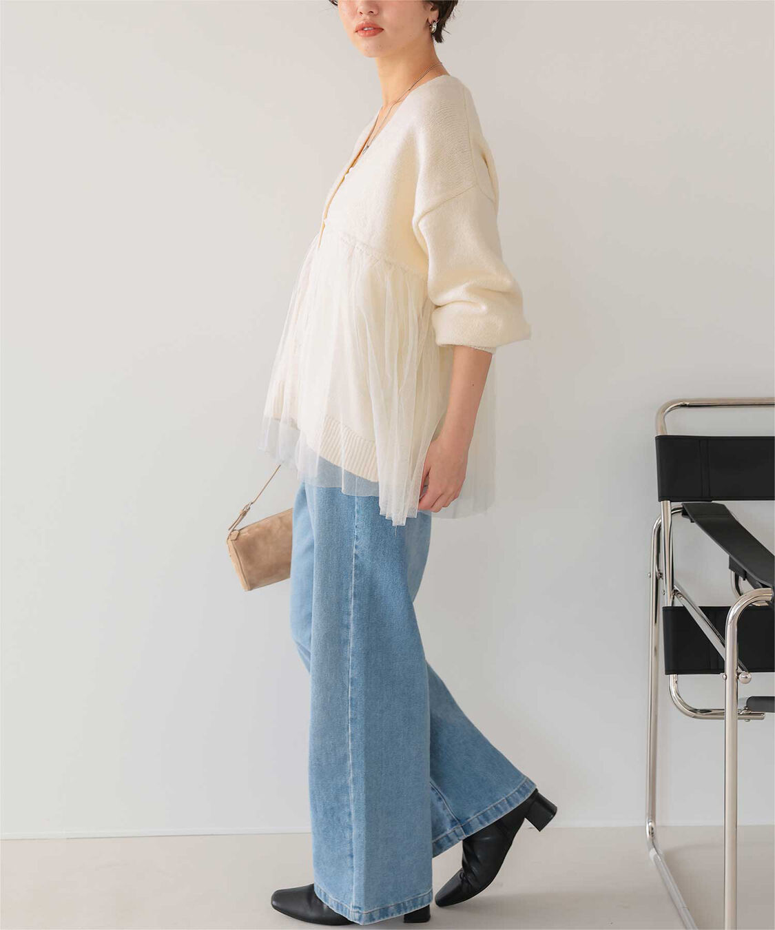 titivate「チュールドッキングVネックニットカーディガン」|カーディガン|