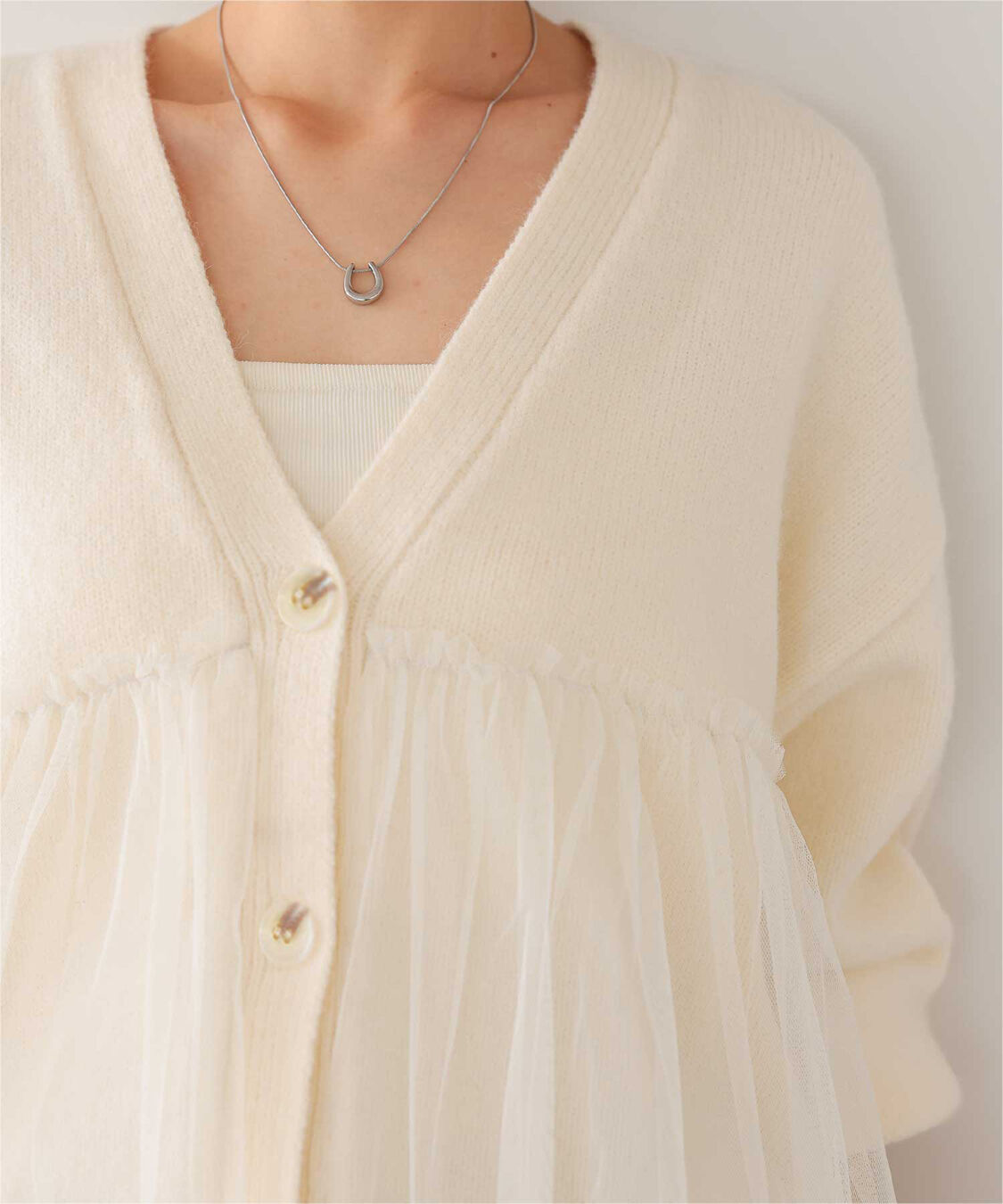 titivate「チュールドッキングVネックニットカーディガン」|カーディガン|
