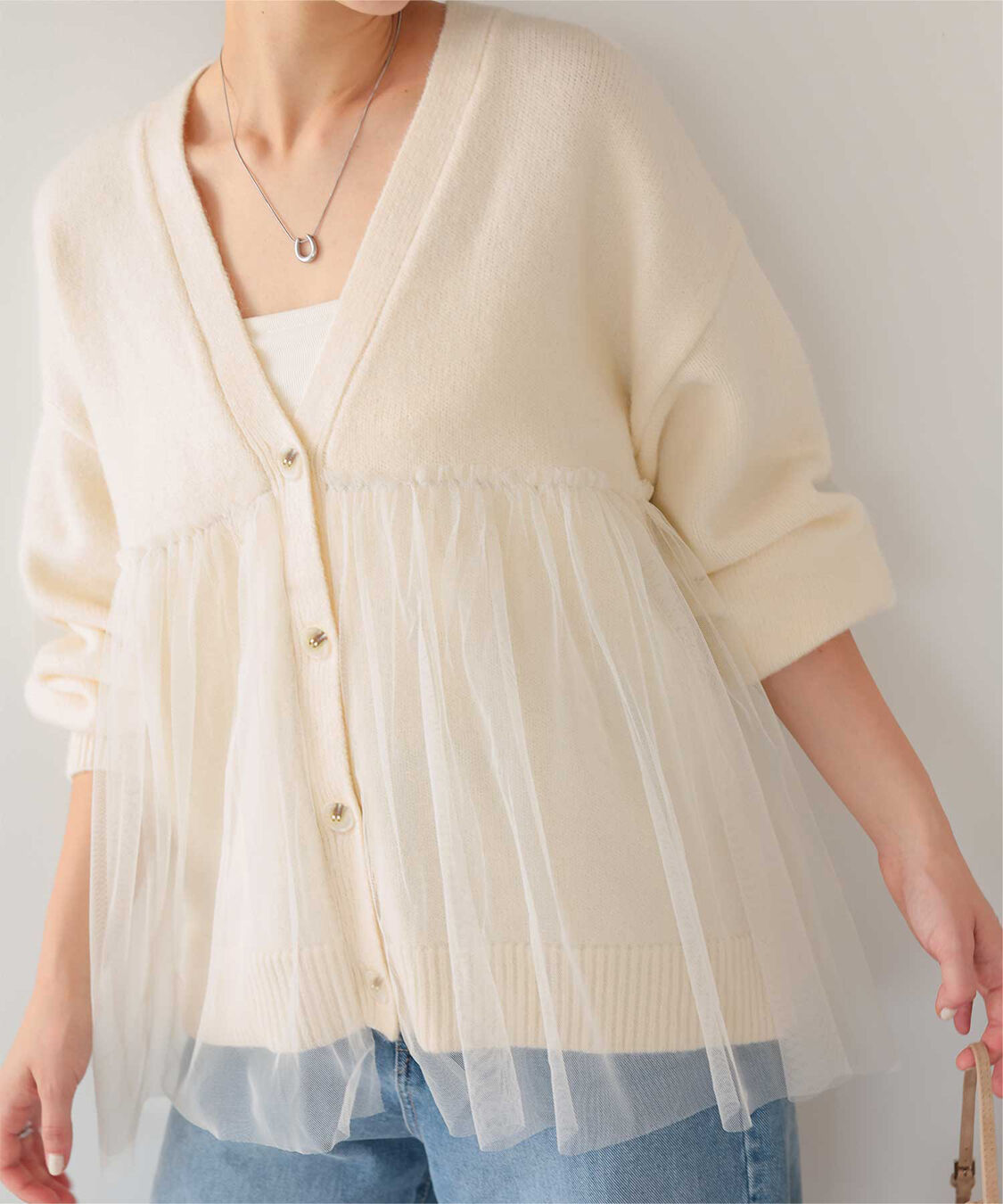 titivate「チュールドッキングVネックニットカーディガン」|カーディガン|