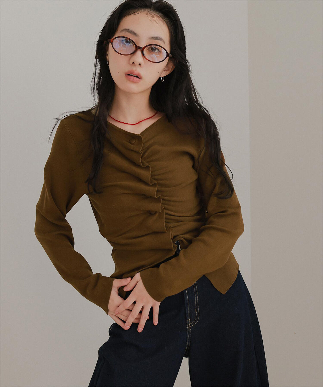 miette「フロントギャザーボタンニット」|ニット・セーター|