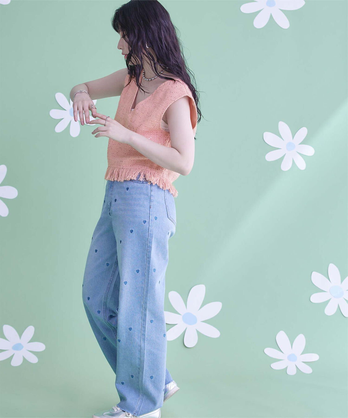 miette「スパンコールツイードフリンジショートベスト」|ベスト・ジレ|