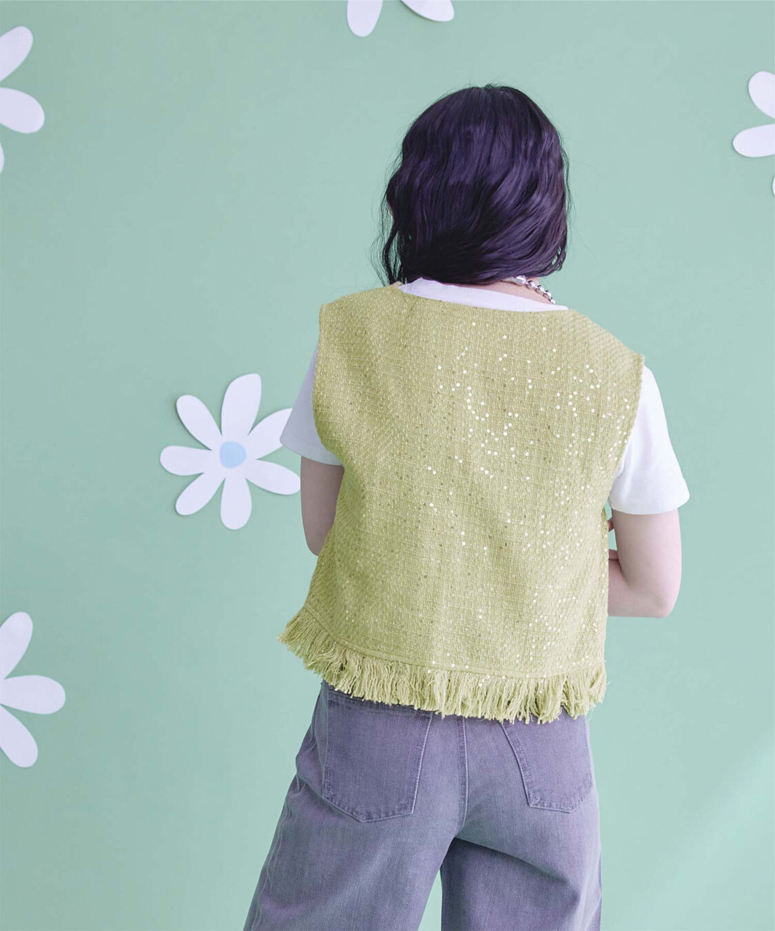 miette「スパンコールツイードフリンジショートベスト」|ベスト・ジレ|