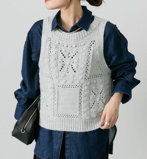  「ポップコーン編みニットベスト」|ニット・セーター|
