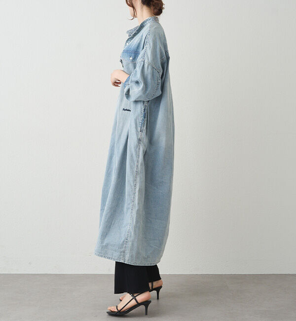  「ヴィンテージライクデニムバンドカラーワンピース」|ワンピース|