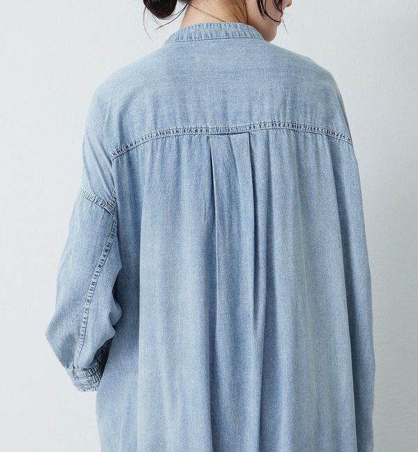  「ヴィンテージライクデニムバンドカラーワンピース」|ワンピース|