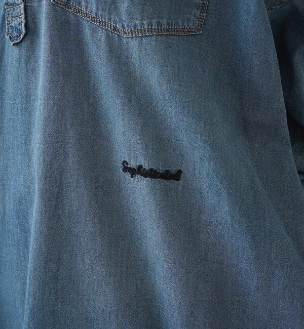  「ヴィンテージライクデニムバンドカラーワンピース」|ワンピース|