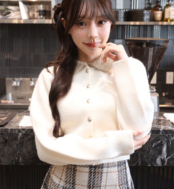  「シャギー襟配色ポロニット」|ニット・セーター|