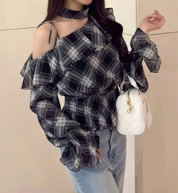  「2WAYワンショルフリルブラウス」|シャツ・ブラウス|チェック