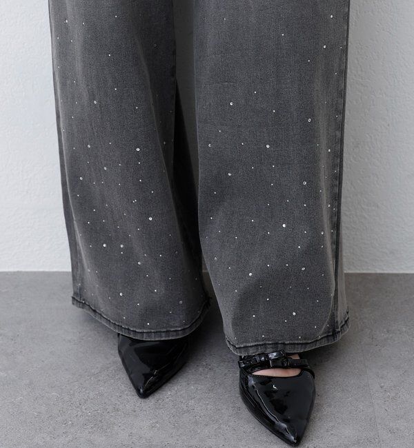  「【XSサイズあり/ウエスト調整可能】ビジュー付きワイドデニム」|その他|