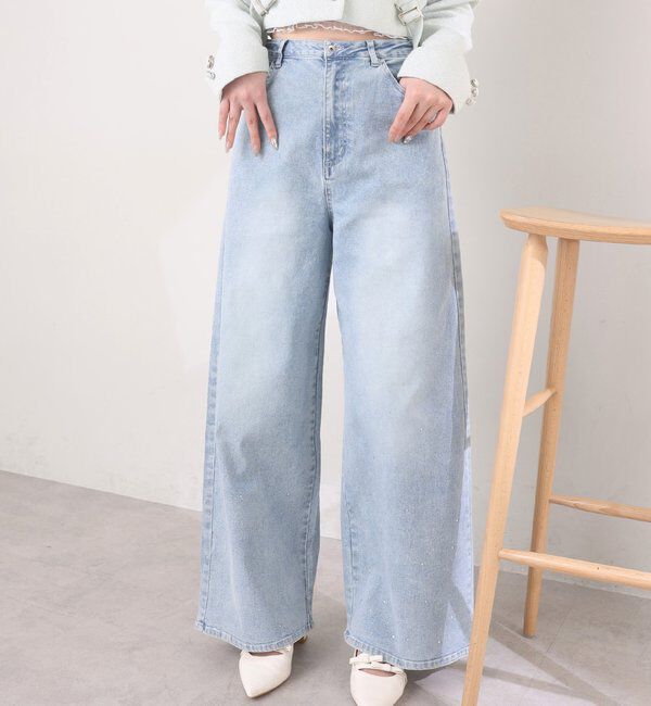  「【XSサイズあり/ウエスト調整可能】ビジュー付きワイドデニム」|その他|