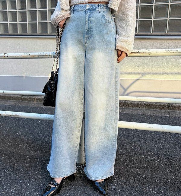  「【XSサイズあり/ウエスト調整可能】ビジュー付きワイドデニム」|その他|