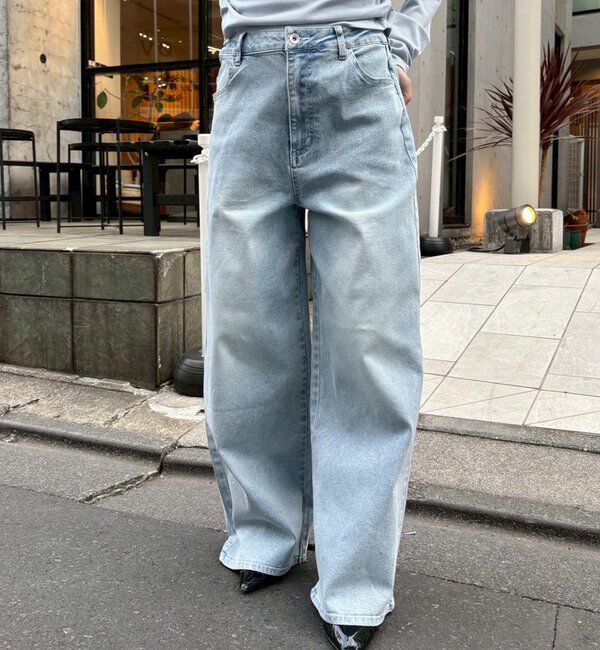  「【XSサイズあり/ウエスト調整可能】ビジュー付きワイドデニム」|その他|