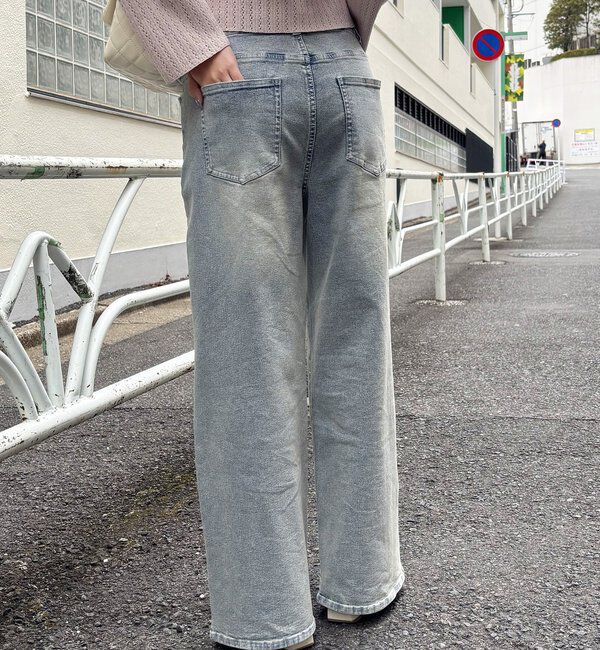  「【XSサイズあり/ウエスト調整可能】ビジュー付きワイドデニム」|その他|