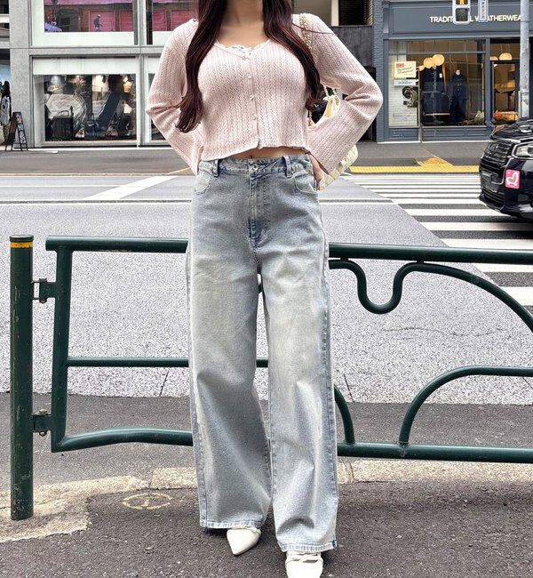  「【XSサイズあり/ウエスト調整可能】ビジュー付きワイドデニム」|その他|