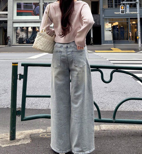  「【XSサイズあり/ウエスト調整可能】ビジュー付きワイドデニム」|その他|