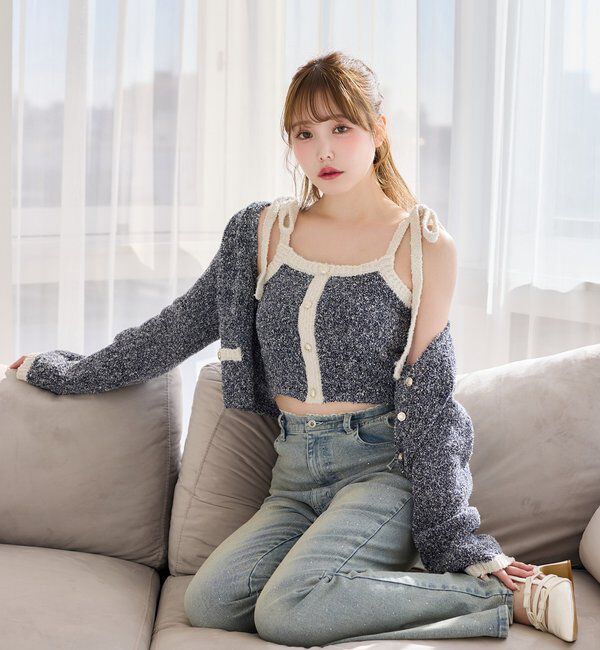  「【セットアップ可能】肩リボン配色ビスチェ」|ニット・セーター|