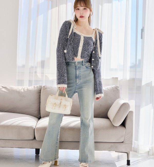  「【セットアップ可能】肩リボン配色ビスチェ」|ニット・セーター|