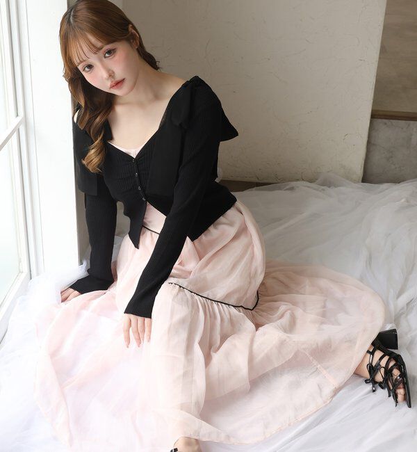  「カーディガンセット配色ワンピース」|ワンピース|ピンク系その他