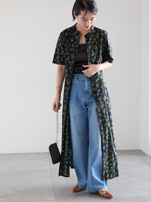 Te chichi「【LIBERTY FABRICS】ウエストタックワンピース」|ワンピース|ネイビー