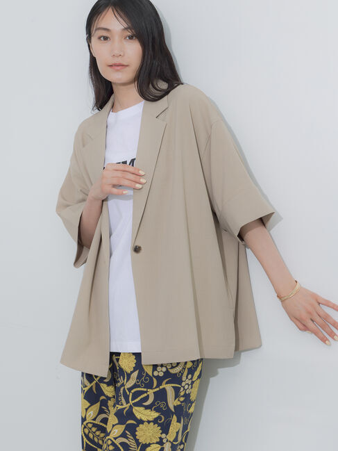 Te chichi「麻調ハーフスリーブジャケット」|その他|ベージュ