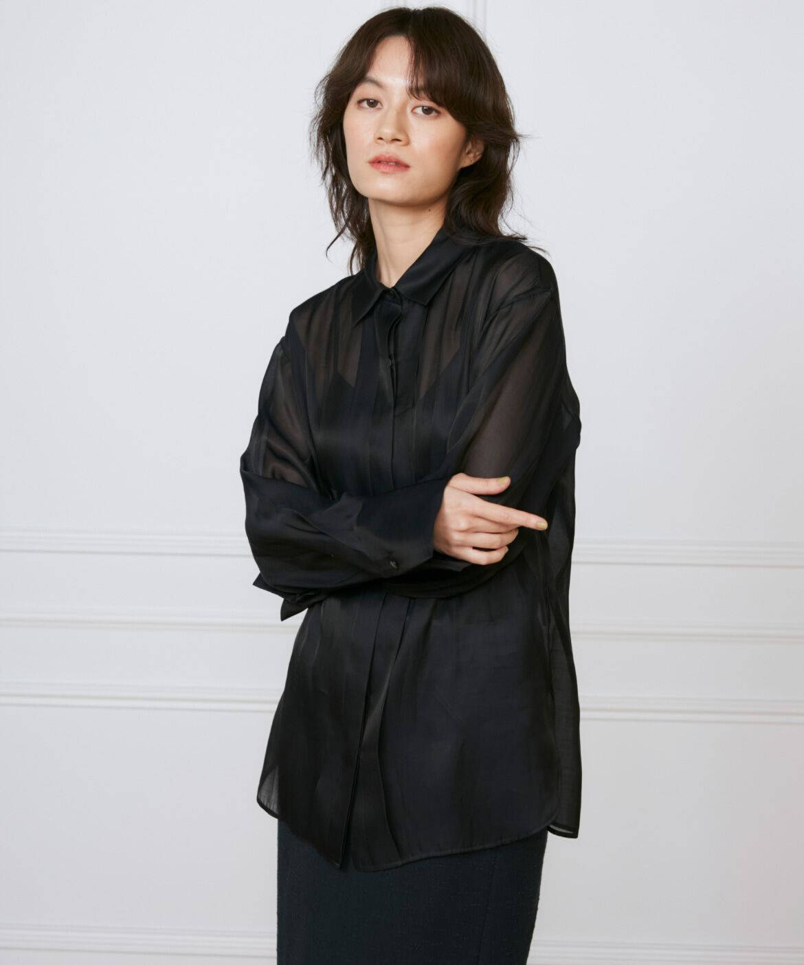 INED「オーガンジーシャツ《la veille by SUPERIOR CLOSET》」|シャツ・ブラウス|ブラック