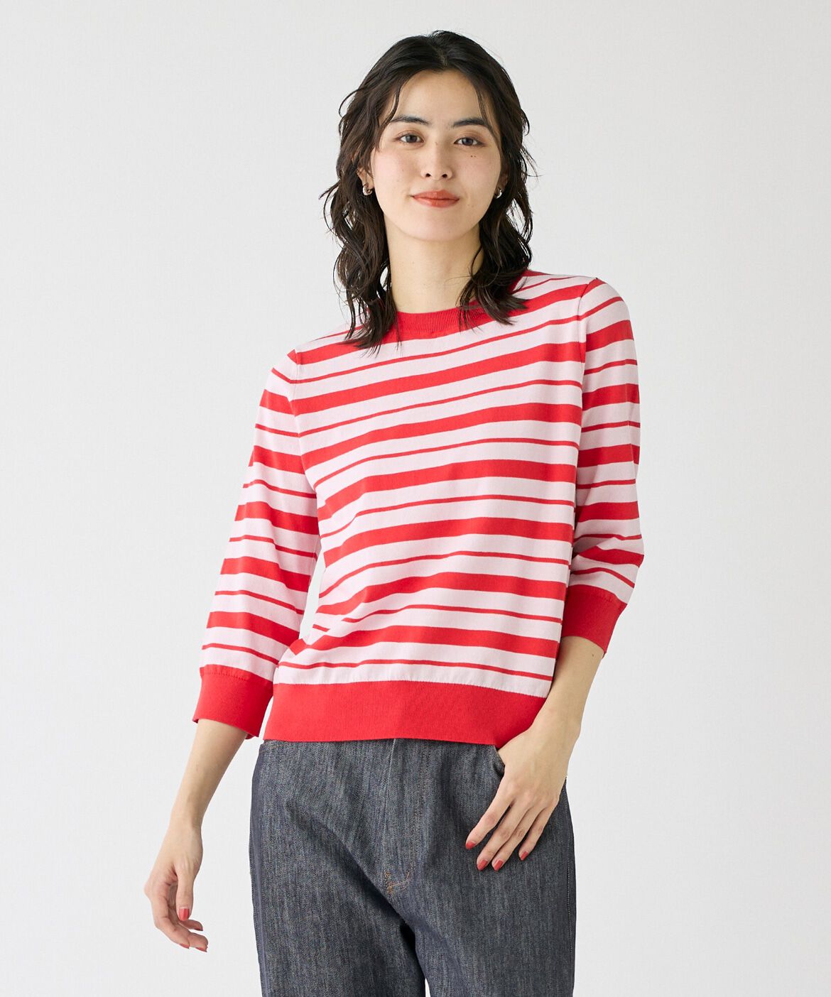 DAY by DAY it&rsquo;s international「5分袖ボーダークルーネックプルオーバー」|ニット・セーター|レッド