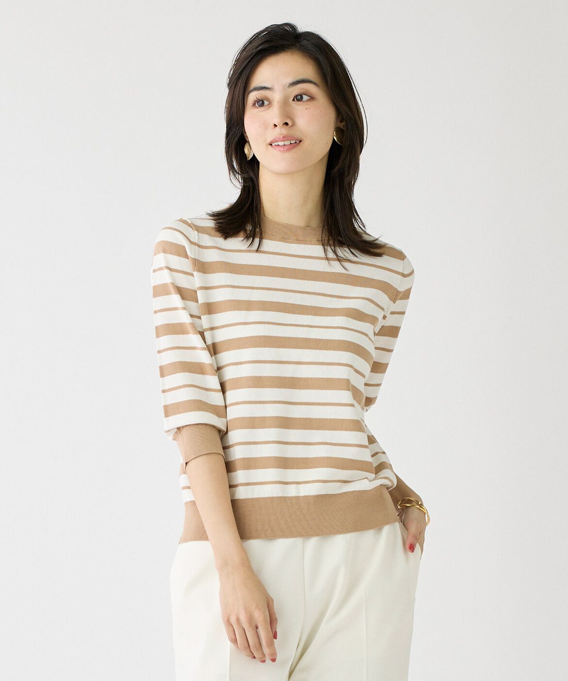 DAY by DAY it&rsquo;s international「5分袖ボーダークルーネックプルオーバー」|ニット・セーター|ベージュ2