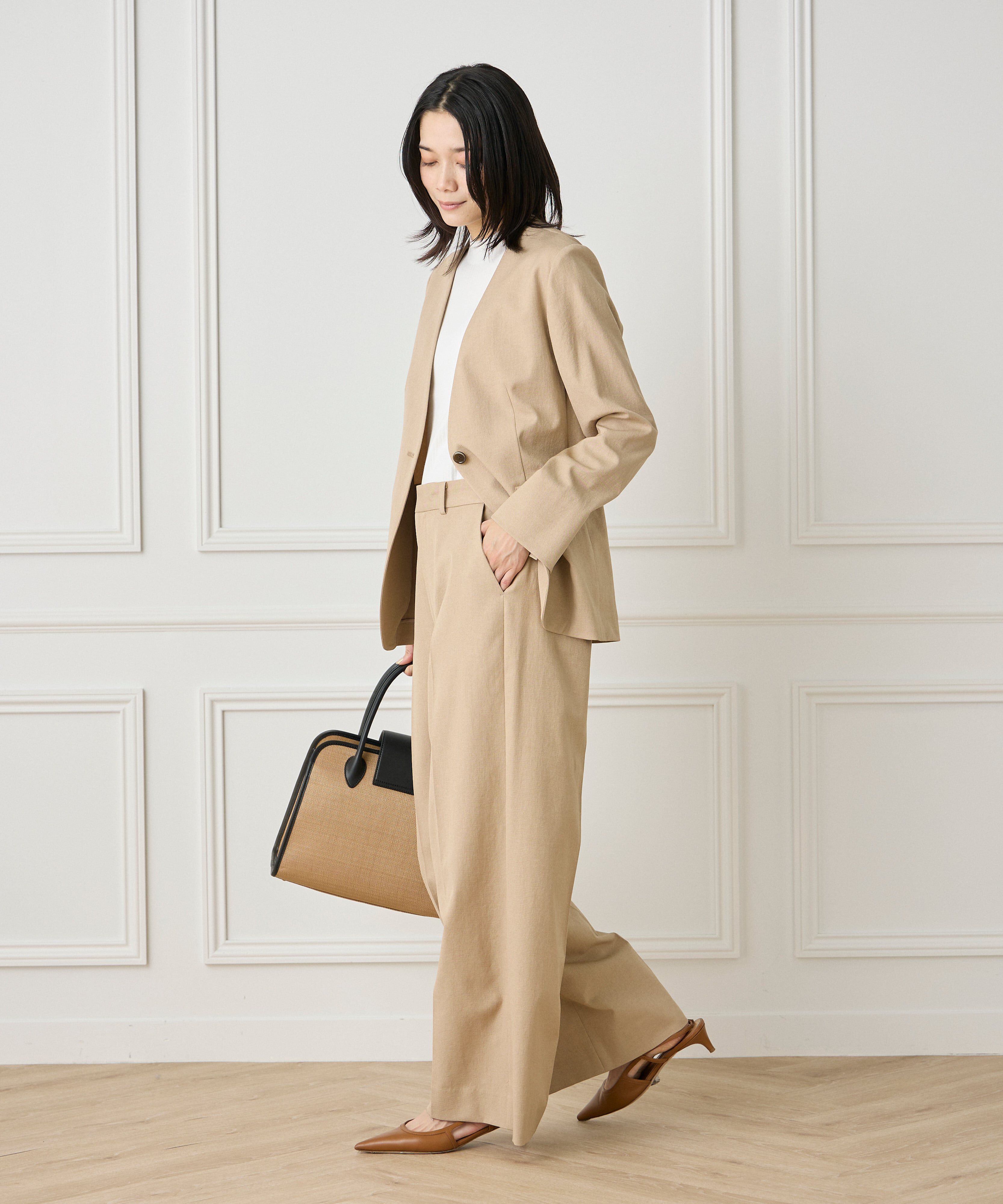 INED「《大きいサイズ》綿麻セミワイドパンツ」|その他|