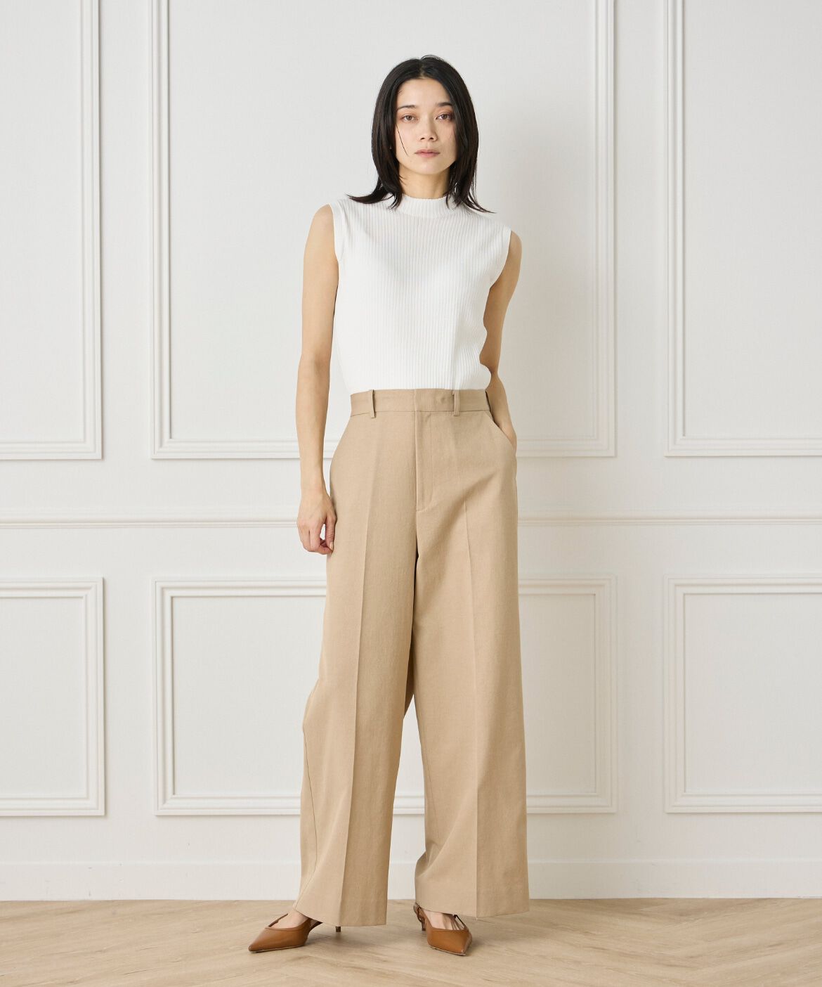 INED「《大きいサイズ》綿麻セミワイドパンツ」|その他|