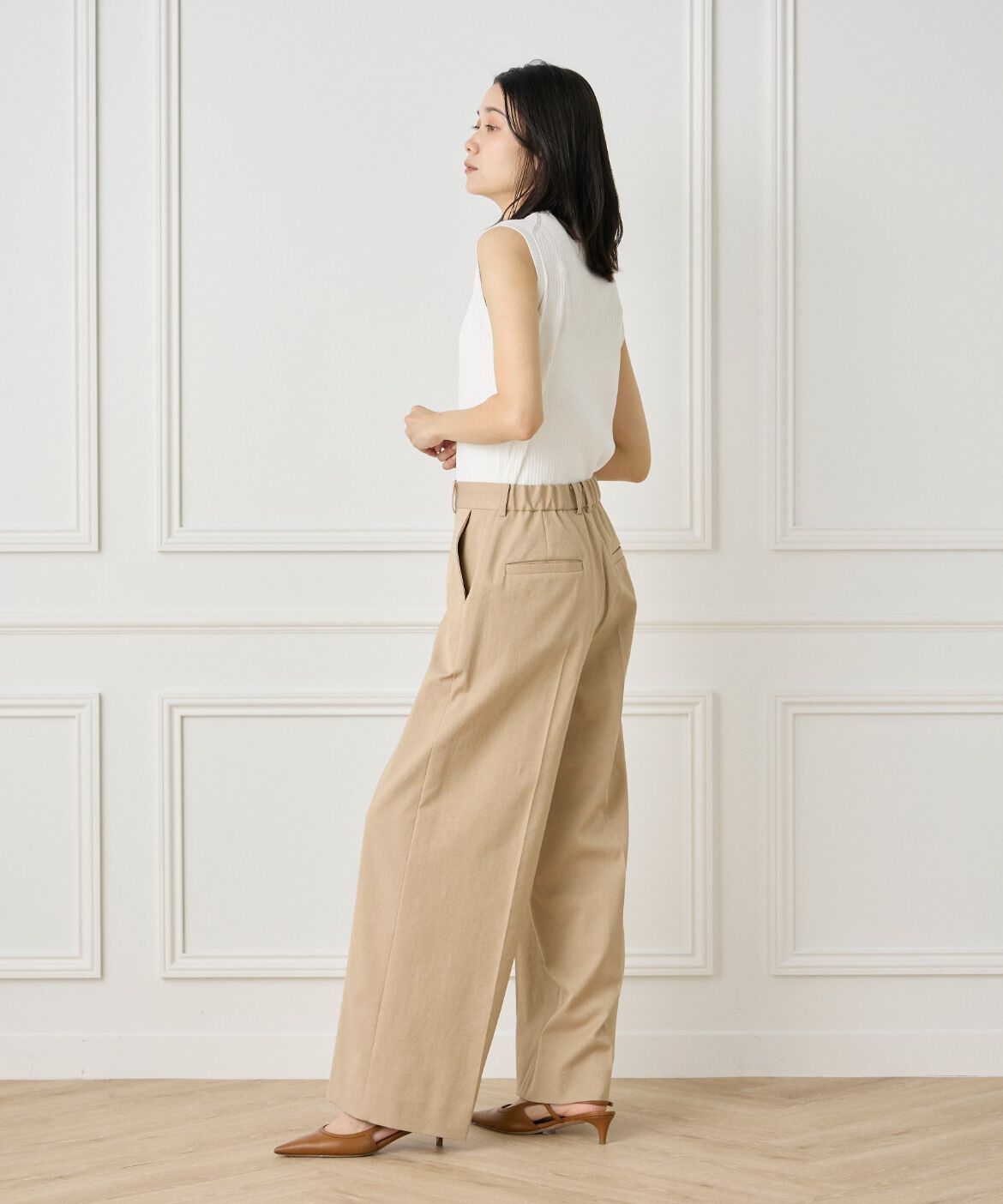 INED「《大きいサイズ》綿麻セミワイドパンツ」|その他|