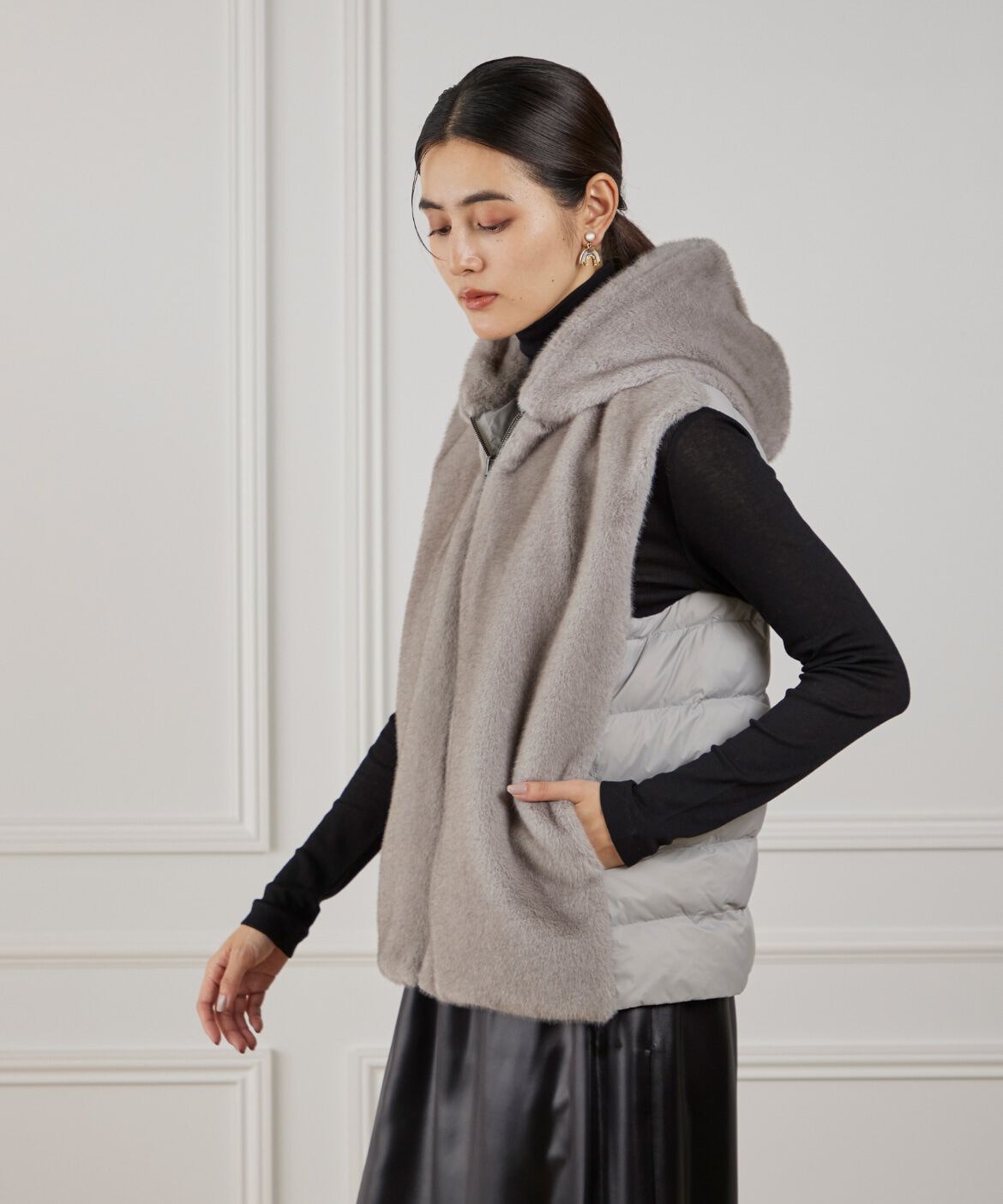 Le Souk「フェイクファー フードジレ」|ダウンベスト・ベスト|