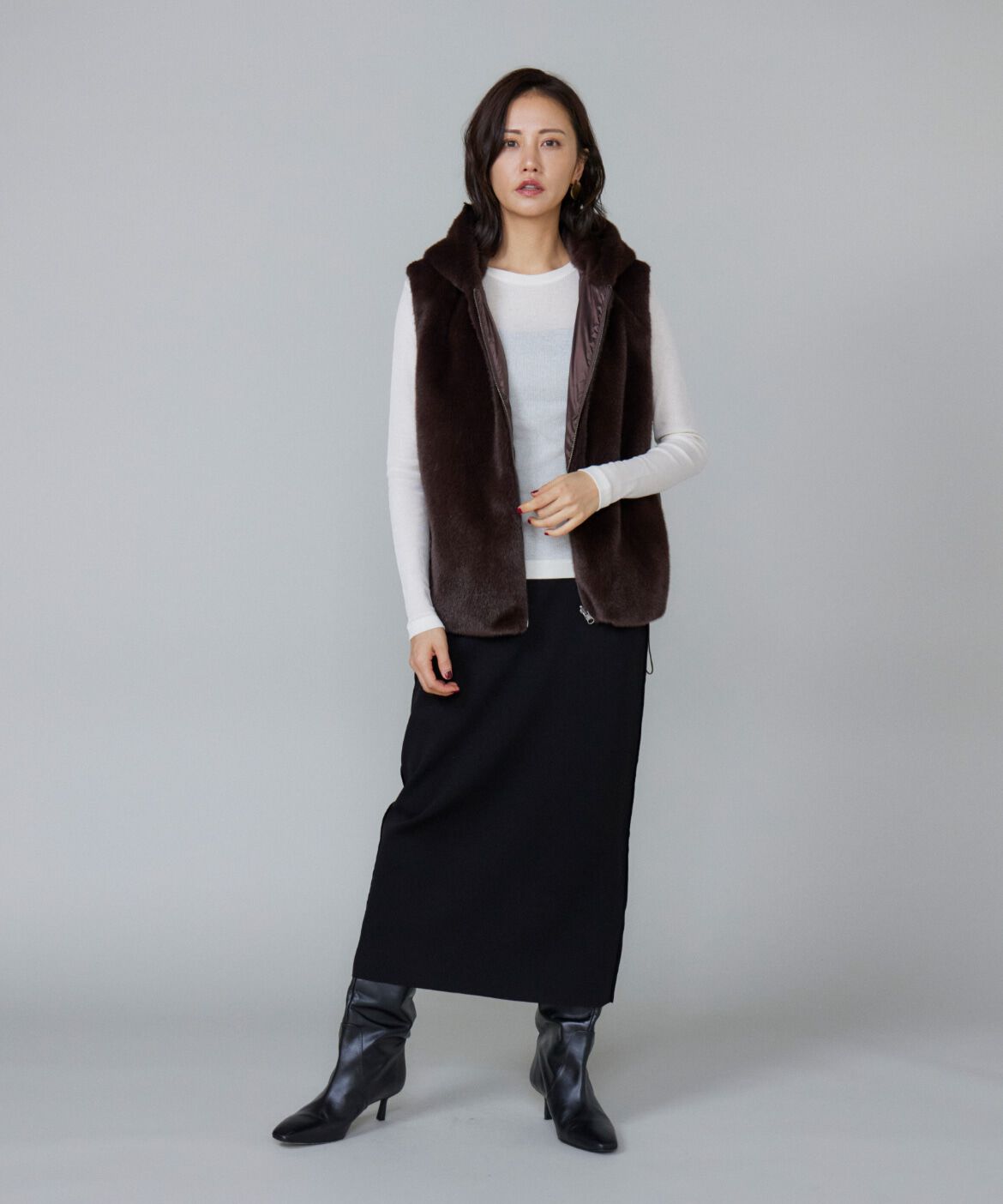 Le Souk「フェイクファー フードジレ」|ダウンベスト・ベスト|