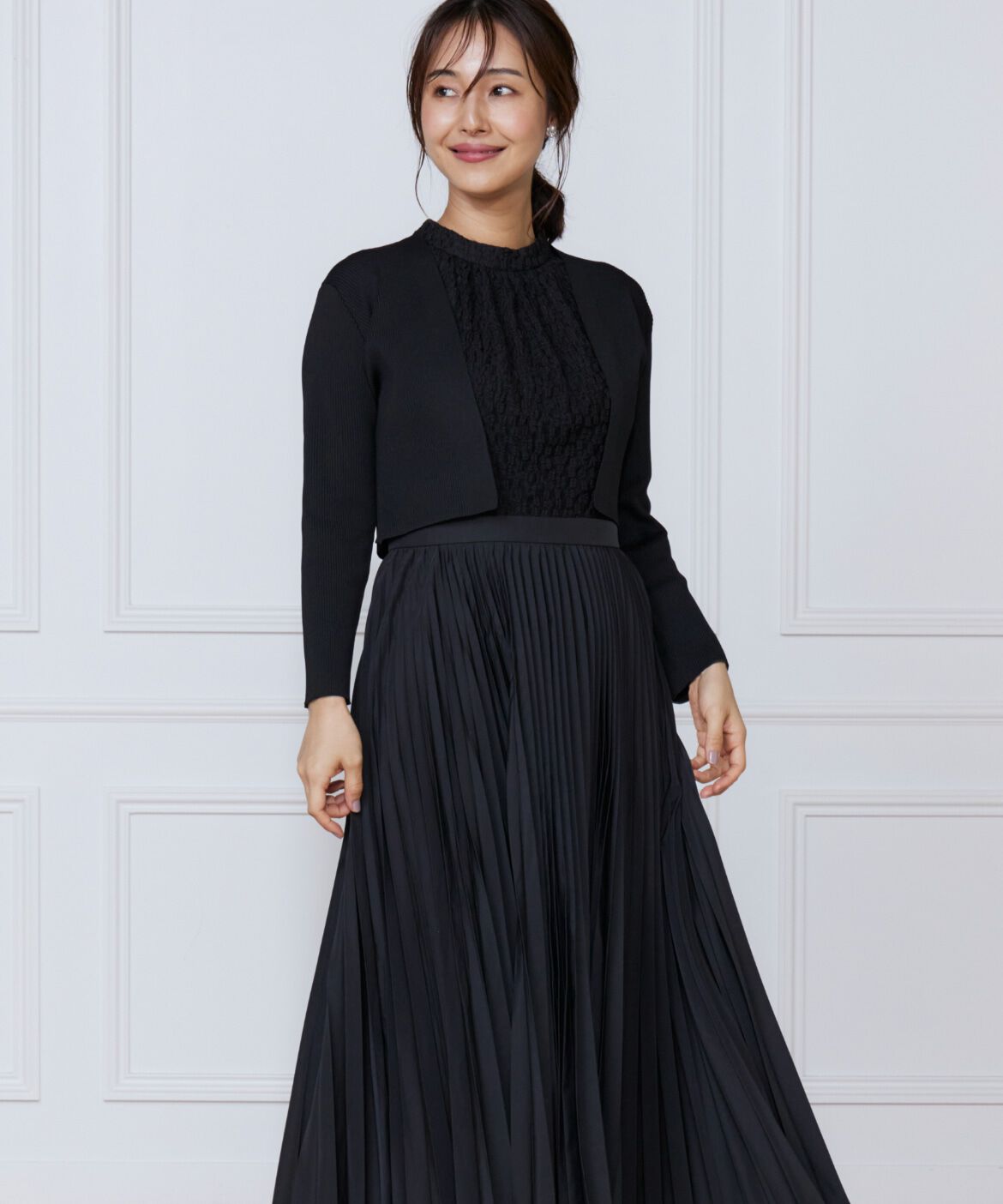 ef-de Black「レース x プリーツワンピース」|ワンピース|ブラック