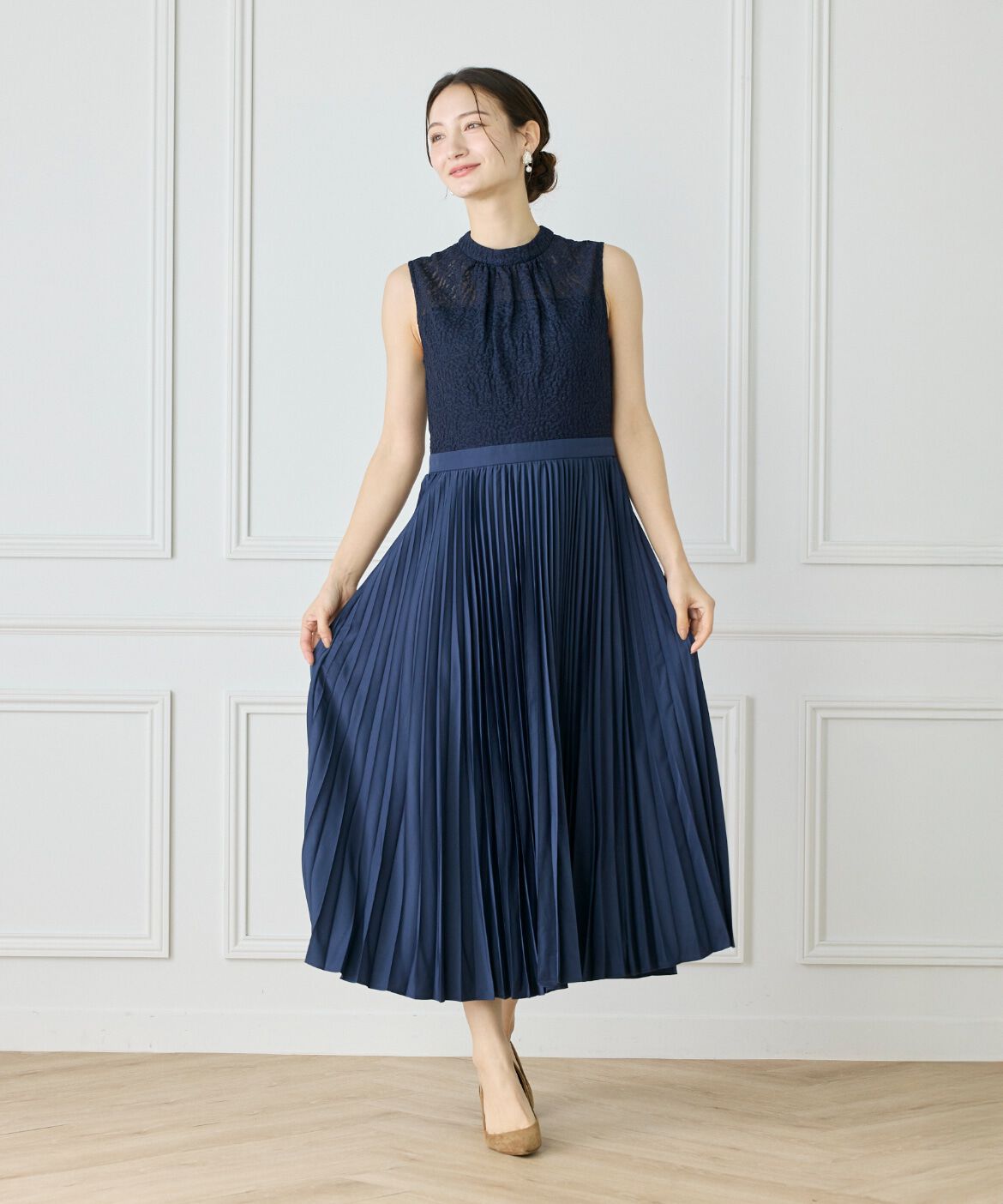 ef-de Black「レース x プリーツワンピース」|ワンピース|