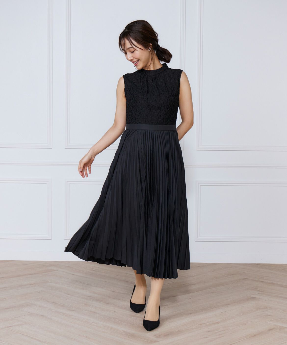 ef-de Black「レース x プリーツワンピース」|ワンピース|