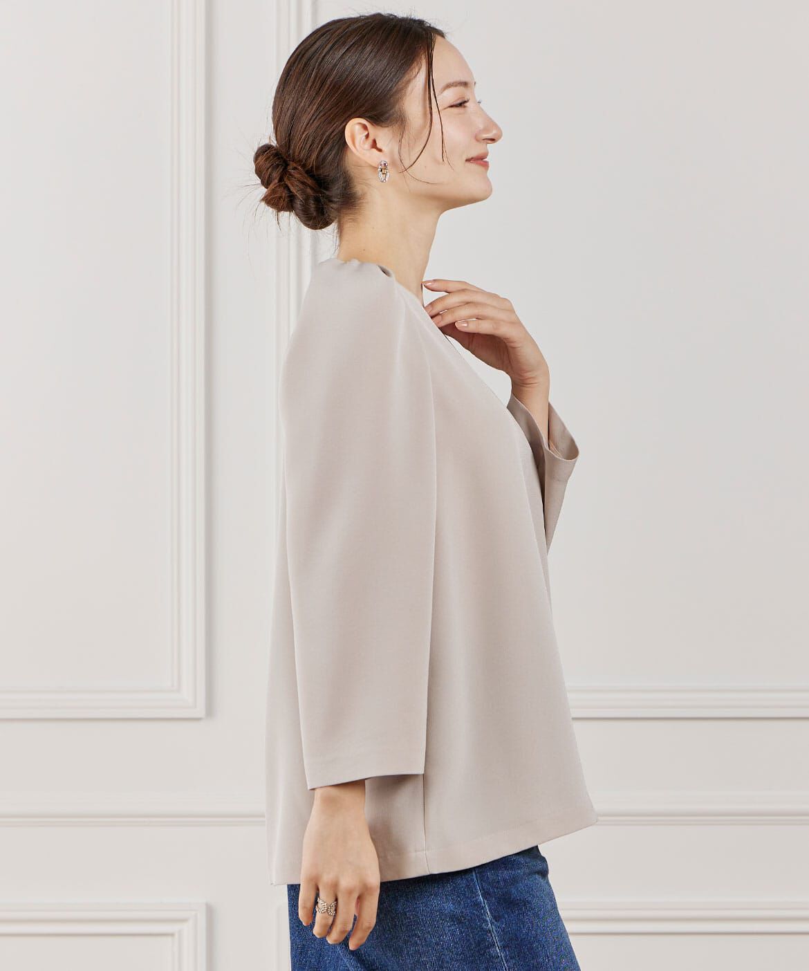 INED「《大きいサイズ》袖タックブラウス」|シャツ・ブラウス|