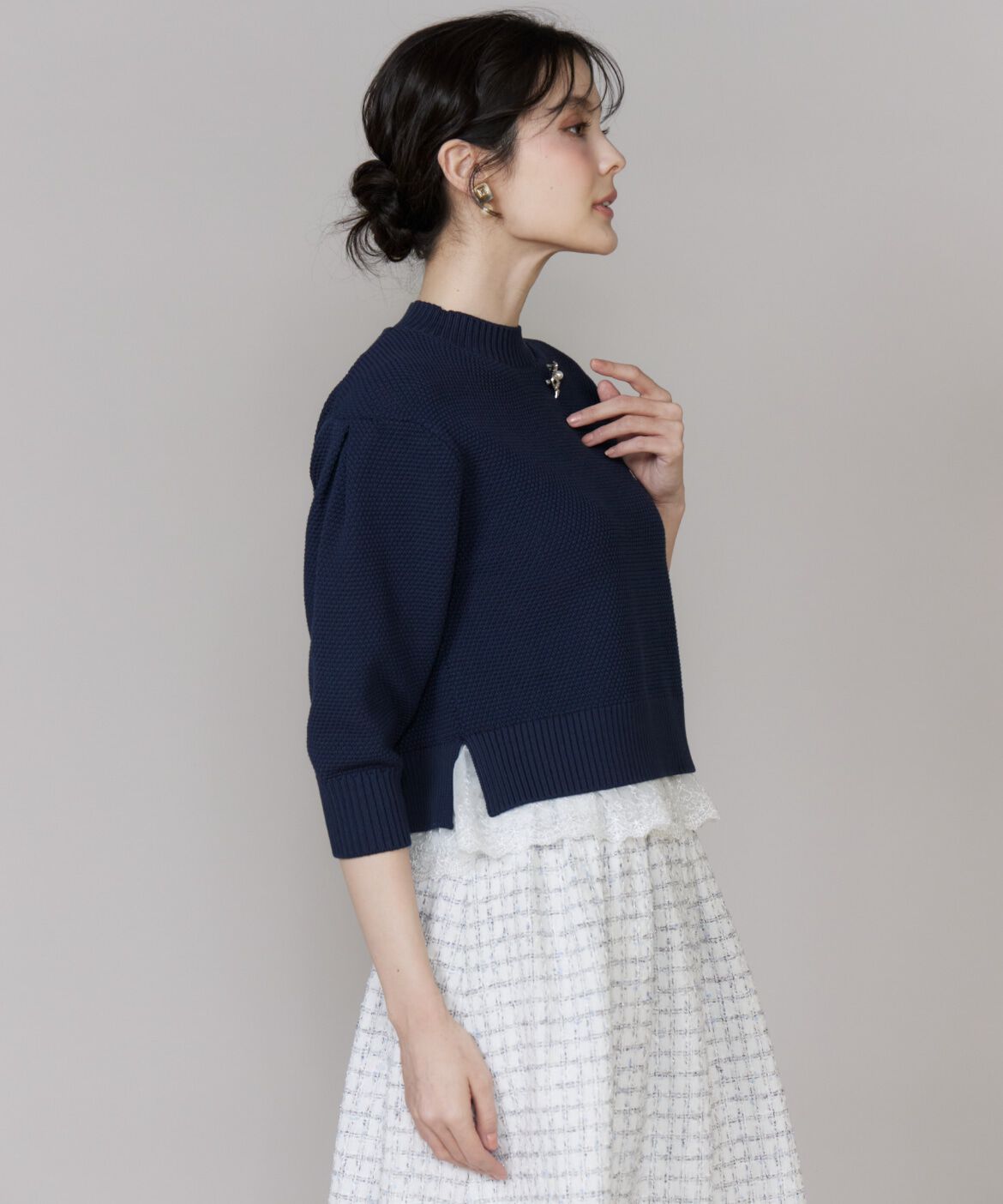 Maglie le cassetto「《大きいサイズ》レースドッキングコンパクトプルオーバー」|ニット・セーター|