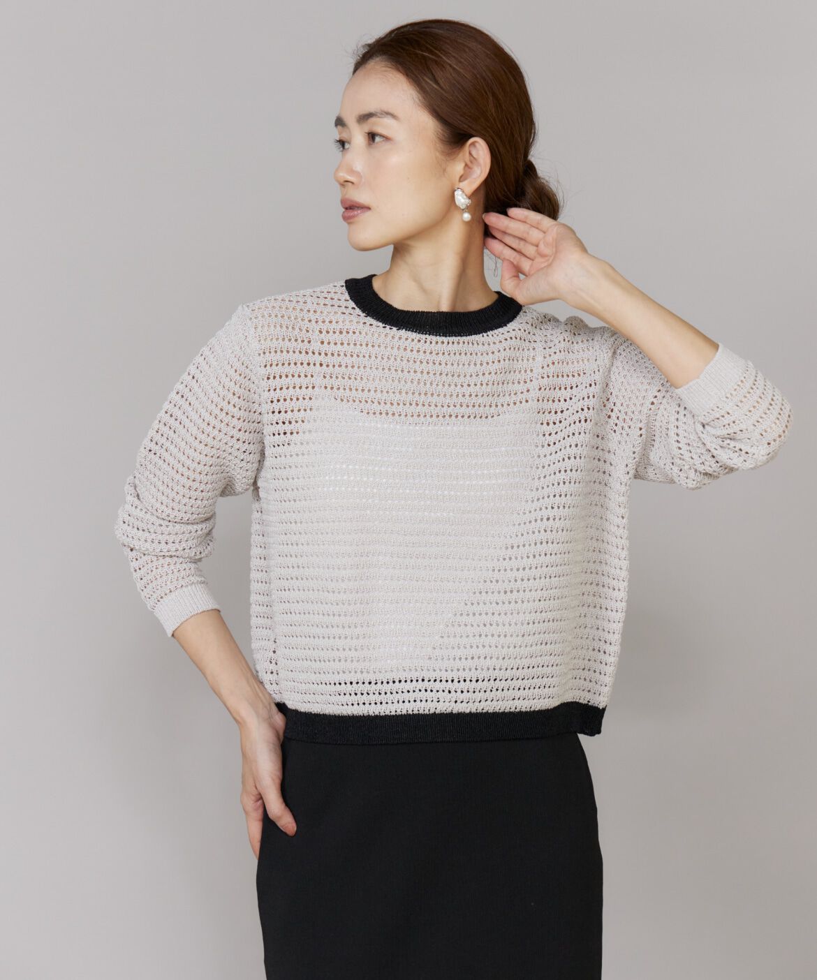 Le Souk「《大きいサイズ》透かし柄ボートネックプルオーバー」|ニット・セーター|