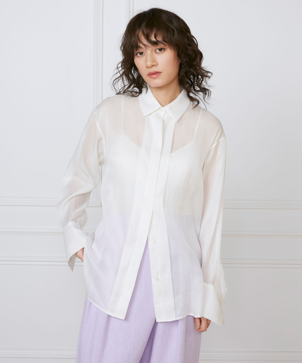 INED「《大きいサイズ》オーガンジーシャツ《la veille by SUPERIOR CLOSET》」|シャツ・ブラウス|