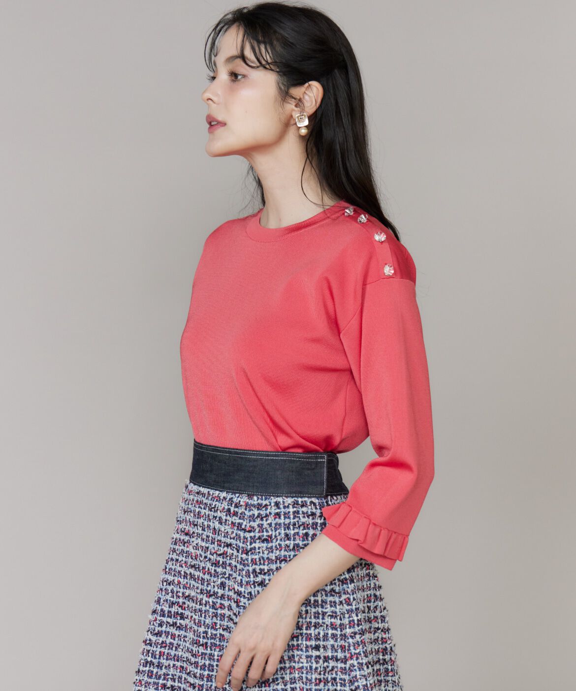 Maglie le cassetto「《大きいサイズ》袖フリルニットプルオーバー」|ニット・セーター|