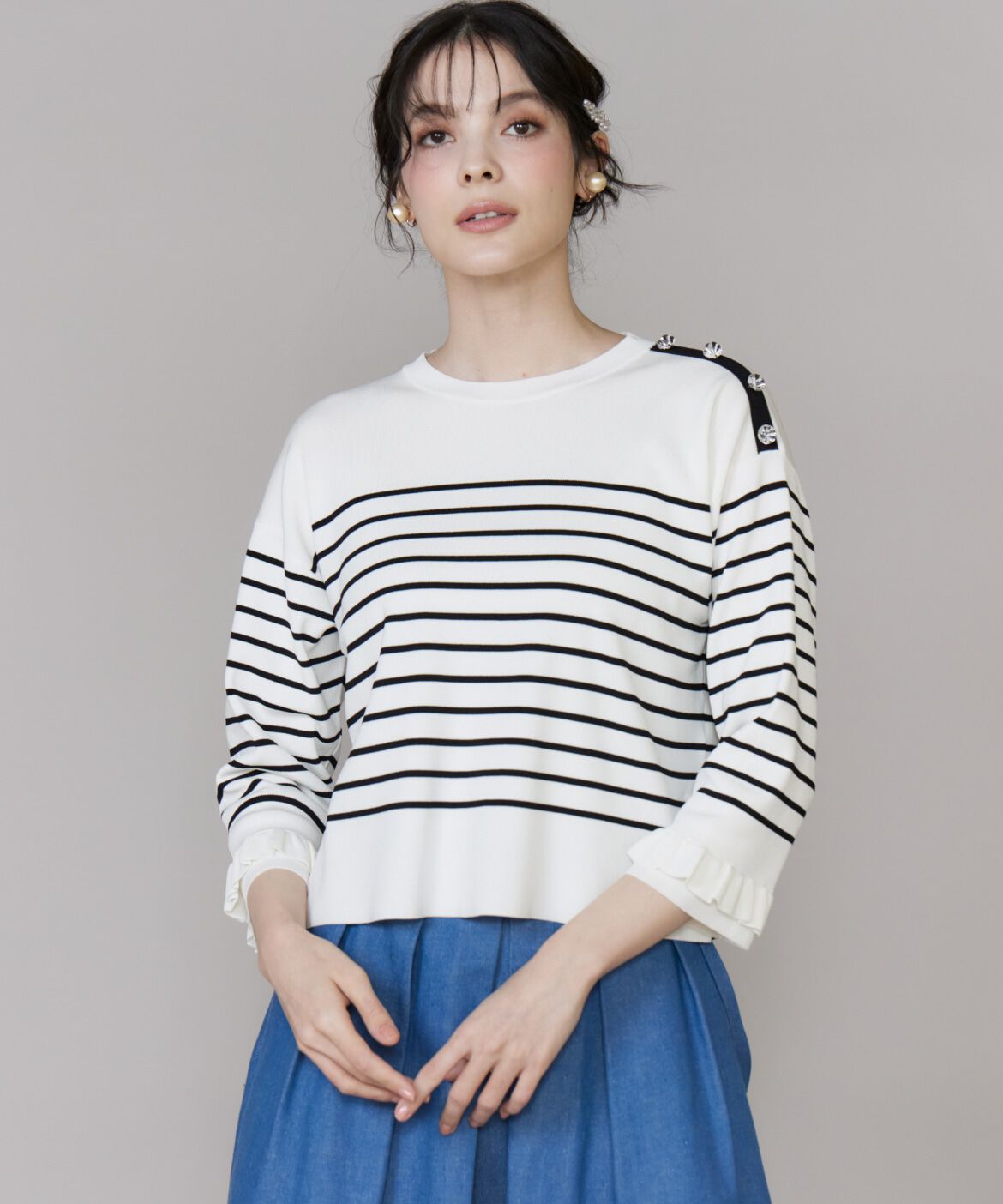 Maglie le cassetto「《大きいサイズ》袖フリルニットプルオーバー」|ニット・セーター|