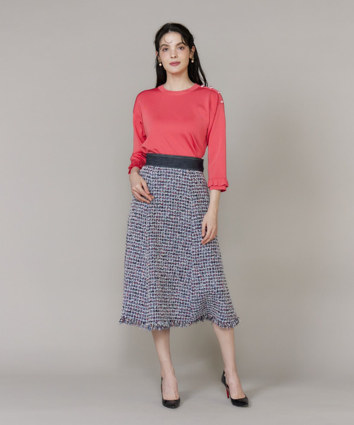 Maglie le cassetto「《大きいサイズ》袖フリルニットプルオーバー」|ニット・セーター|