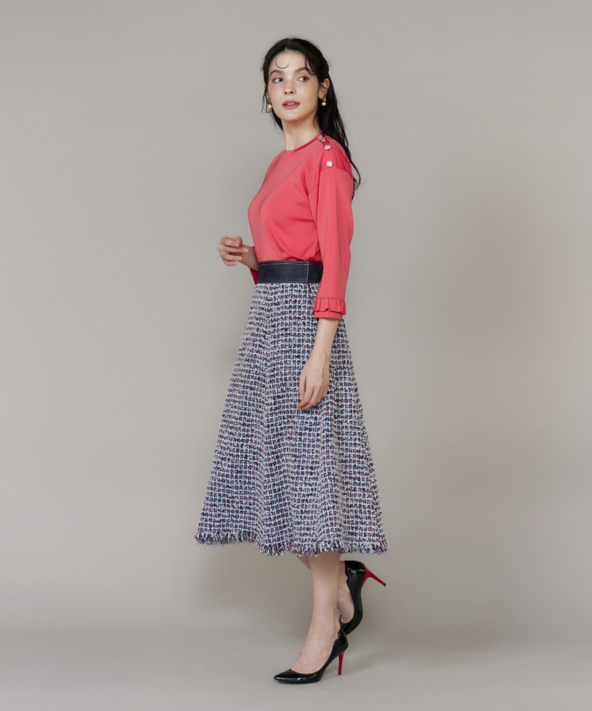 Maglie le cassetto「《大きいサイズ》袖フリルニットプルオーバー」|ニット・セーター|